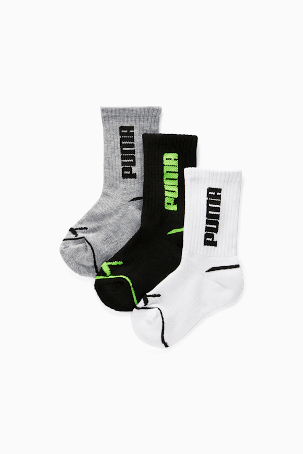 Kids' Terry Crew Half Length Socks [6 Pack], GREY / BLACK, extralarge